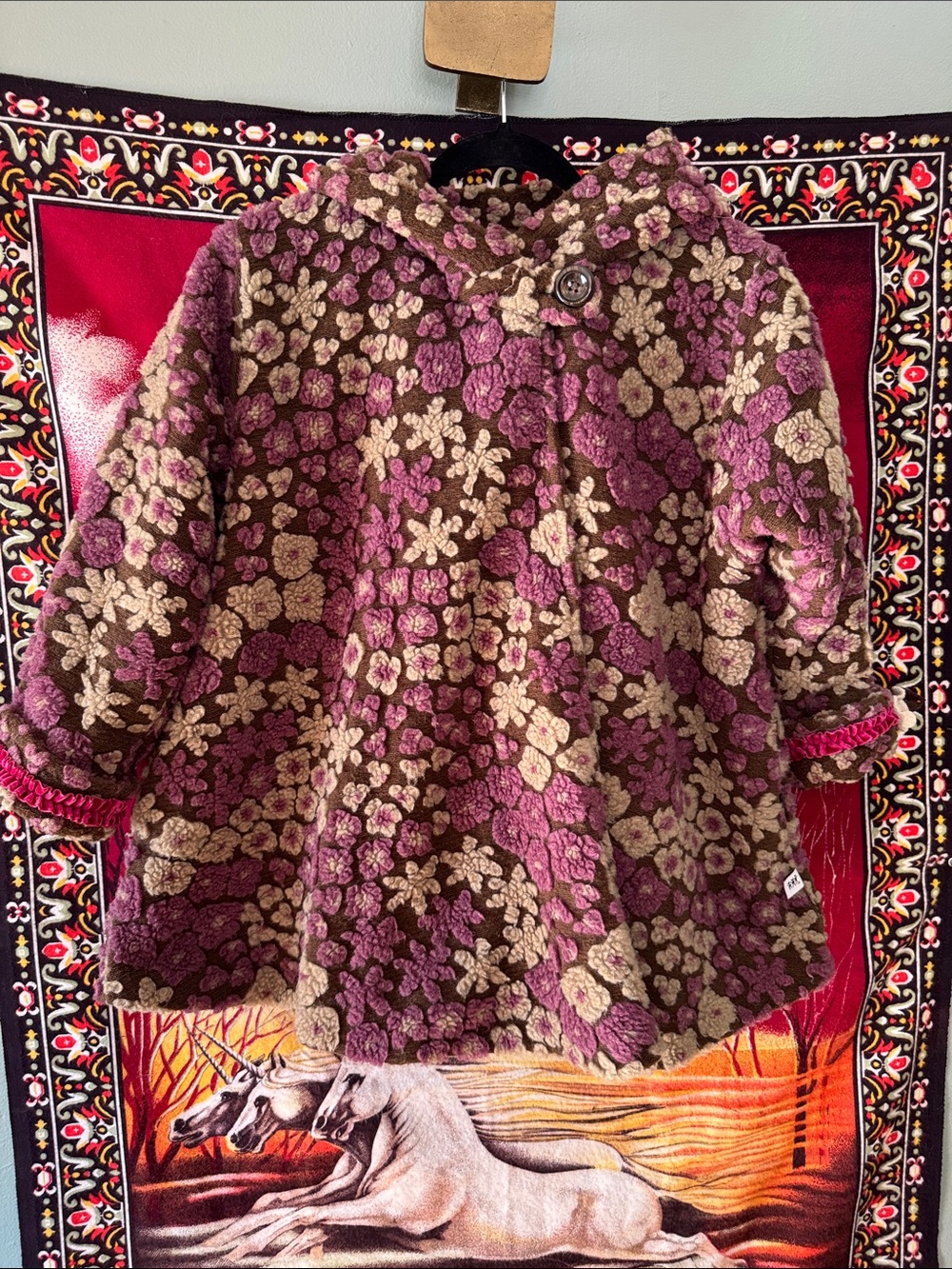 Corky & Company Unique Floral Textured Tassel Hooded Coat - Pink & Cream